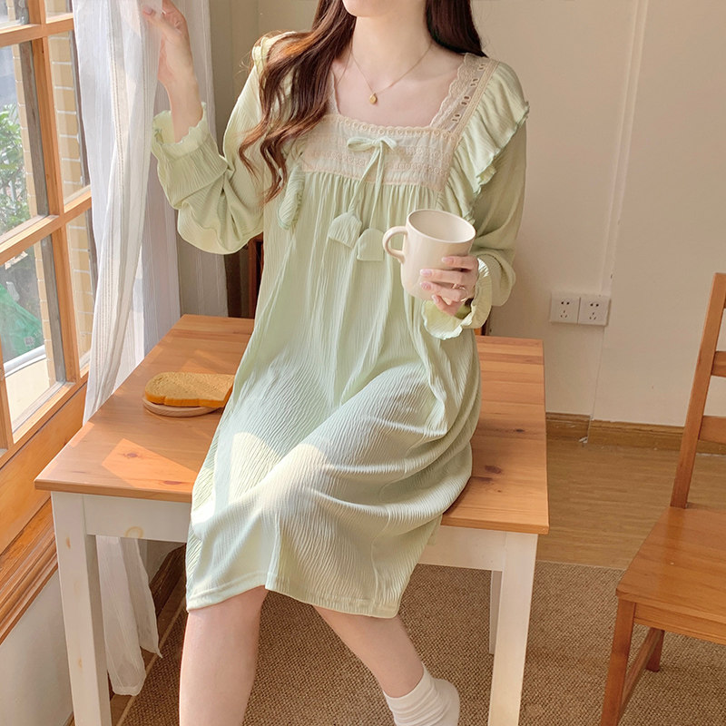 网红睡裙女春秋长袖可爱甜美连衣裙睡衣夏天薄款女士家居服可外穿