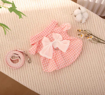 【养宠装备】棉质压绉连衣裙超大蝴蝶结牵引扣猫狗通用