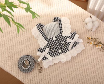 狗狗衣服牵引绳夏季可牵引宠物小狗泰迪比熊马尔济斯蕾丝公主裙子