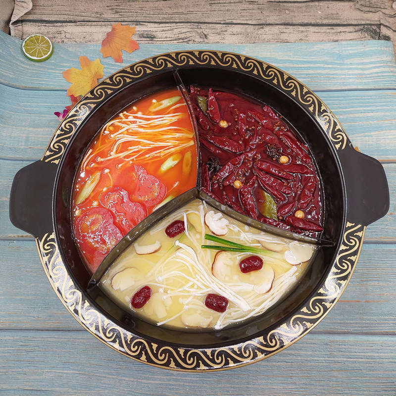 仿真奔驰锅三味锅麻辣菌菇番茄假火锅样品可水洗食品模型定制包邮