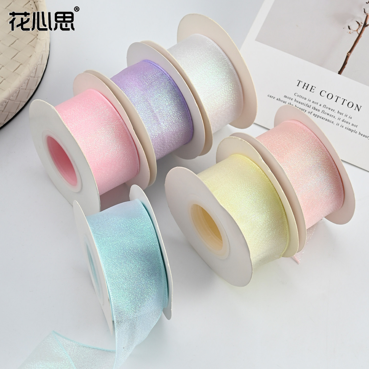 花心思七彩珠光纱丝带蝴蝶结装饰