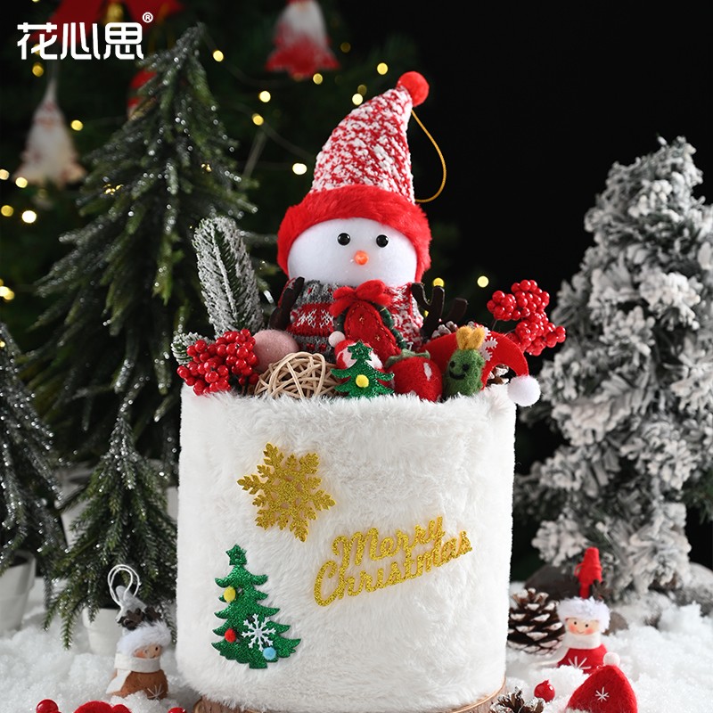 圣诞节小雪人全套花束抱抱桶花筒diy材料鲜花包装资材花店礼物