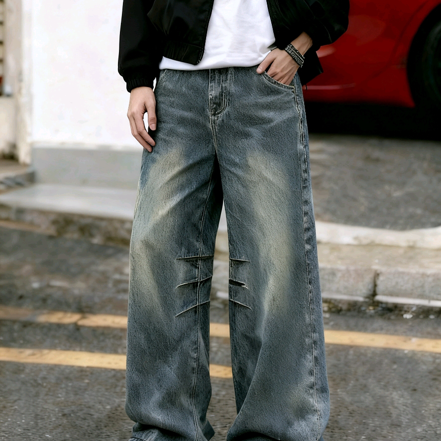 Astin精品百搭美式高街阔腿牛仔裤