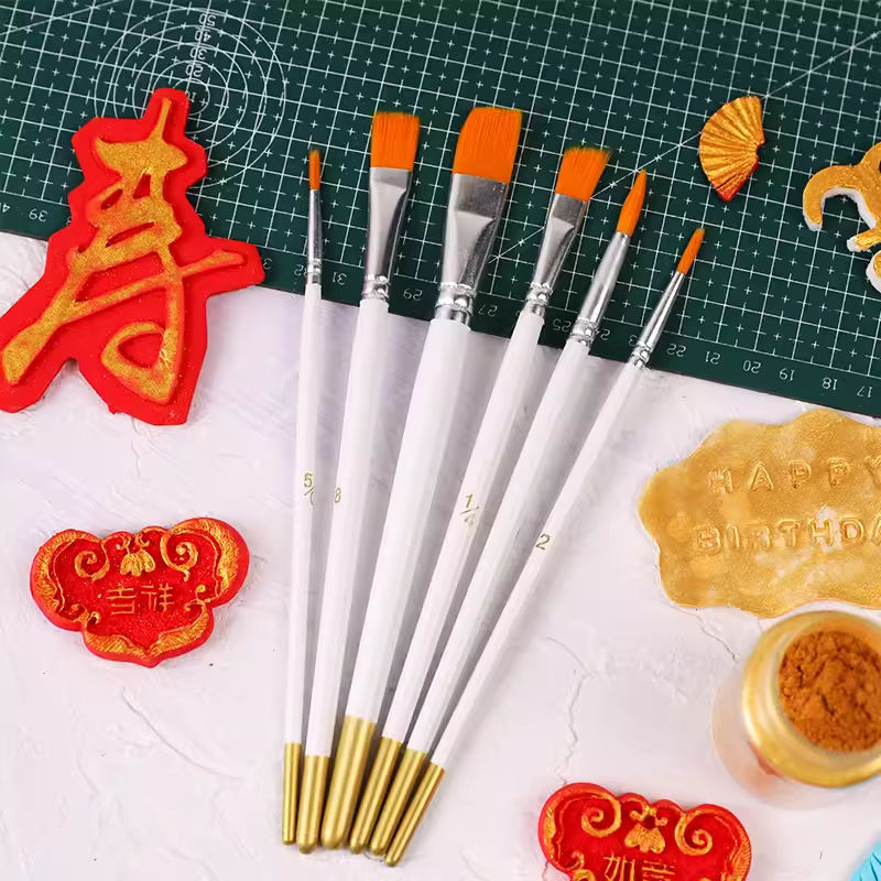6支描边画笔套装色粉笔上色刷烘焙金粉糖霜蛋糕彩绘毛笔翻糖工具