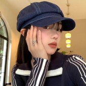 牛仔冬天遮阳帽贝雷帽女秋冬季 ins复古百搭大头围日系显脸小帽子