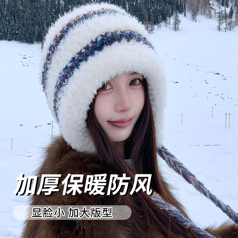 帽子女东北防寒护耳雷锋帽冬季费尔岛风针织毛线帽保暖加绒厚防风