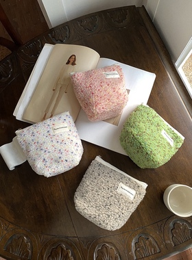 韩国ins可爱便携毛绒化妆包小众简约口红零钱钥匙收纳大容量小包