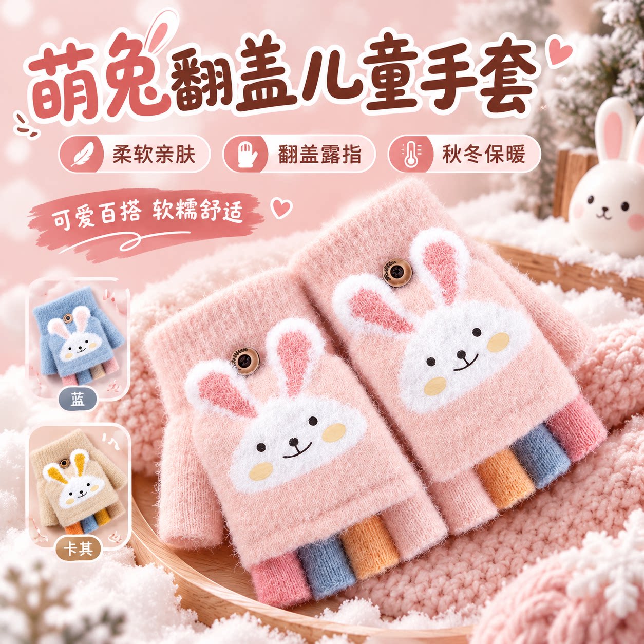 儿童卡通半指手套男女童翻盖