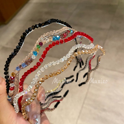 闪亮波浪水晶串珠压发细发箍