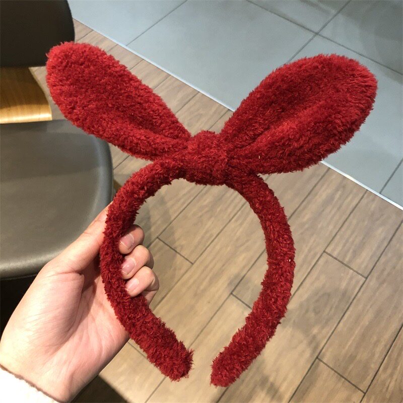 甜美兔耳朵洗脸发箍发捆女秋冬打结针织化妆束发带压发卡毛绒头箍