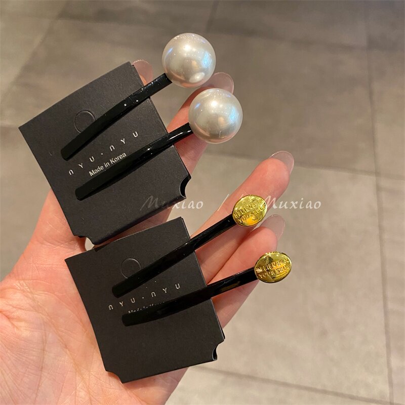 简约气质珍珠侧边金标刘海一字夹图片