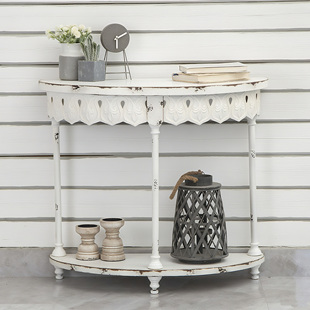 美式乡村铁艺玄关花架靠墙简约复古走廊过道半圆花几桌实木置物架