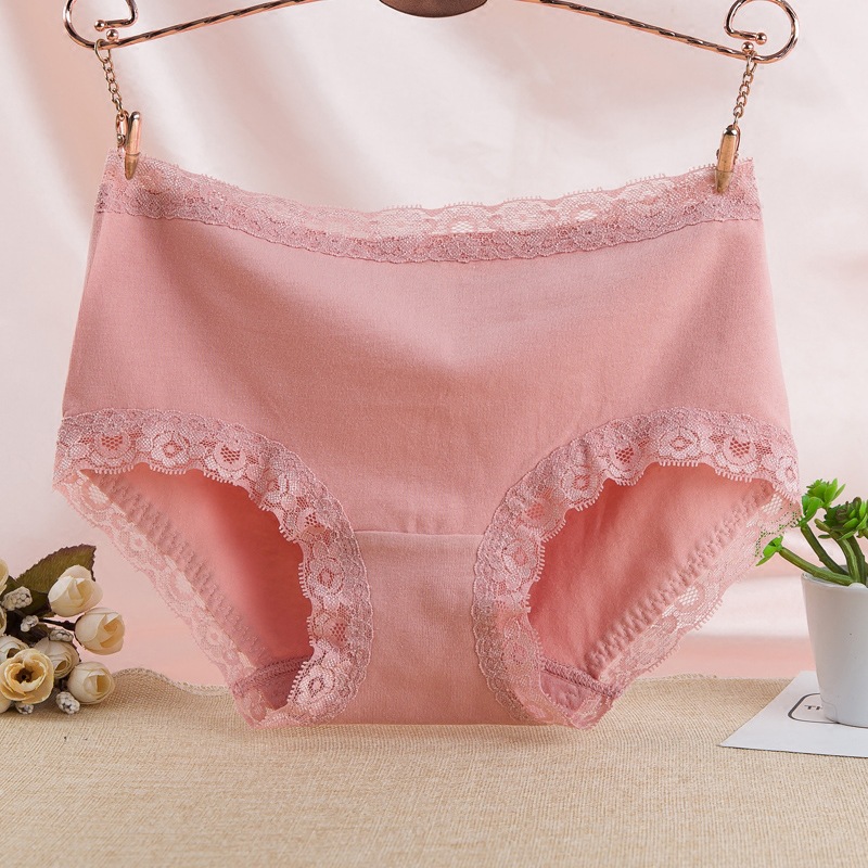 058中腰棉质女式内裤棉底裆舒适透气蕾丝边包臀大码红色三角裤