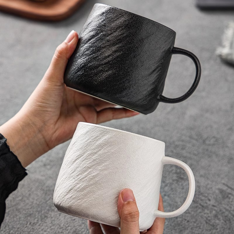 简约岩石纹家用情侣杯陶瓷马克杯大容量喝水杯子小众男生水杯茶杯