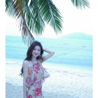 SYA奚小西 法式度假鱼尾连衣裙女夏季挂脖露肩无袖收腰长款裙子