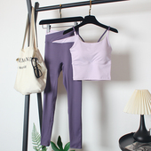 文胸 健身跑步固定吊带背心一体式 运动内衣套装 女夏弹力瑜伽高腰裤