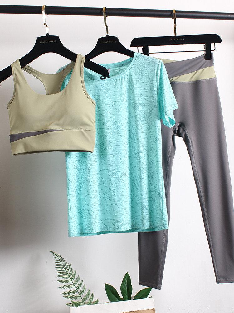 宽松瑜伽服套装女夏季速干弹力透气短袖上衣跑步训练健身运动大码