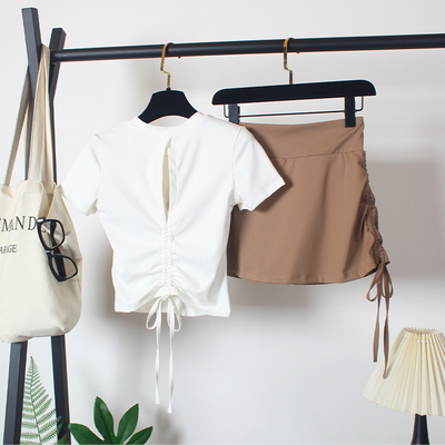 后背镂空短袖套装女夏瑜伽含胸垫