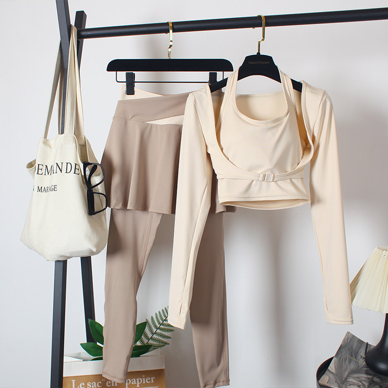 带胸垫瑜伽服运动套装女健身房春秋款晨跑网红专业时尚跑步衣紧身