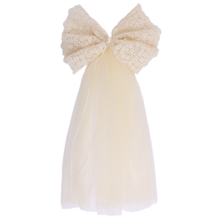 女童生日头纱米白色超大网纱蝴蝶结发夹儿童公主裙配饰2024年新款