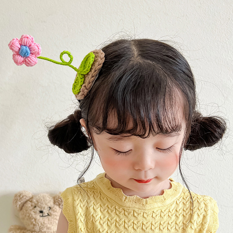 儿童毛线编织发夹可爱向日葵小女孩发饰花朵针织夹子超萌宝宝头饰