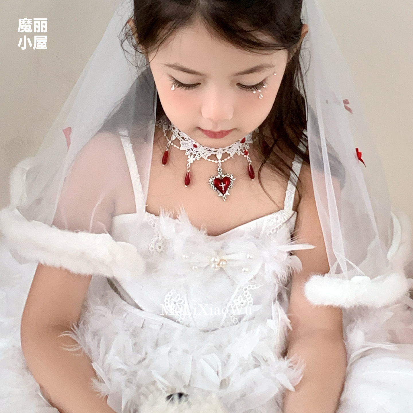 万圣节超仙白色蕾丝choker颈链女童鬼新娘公主项链配饰2025年新款