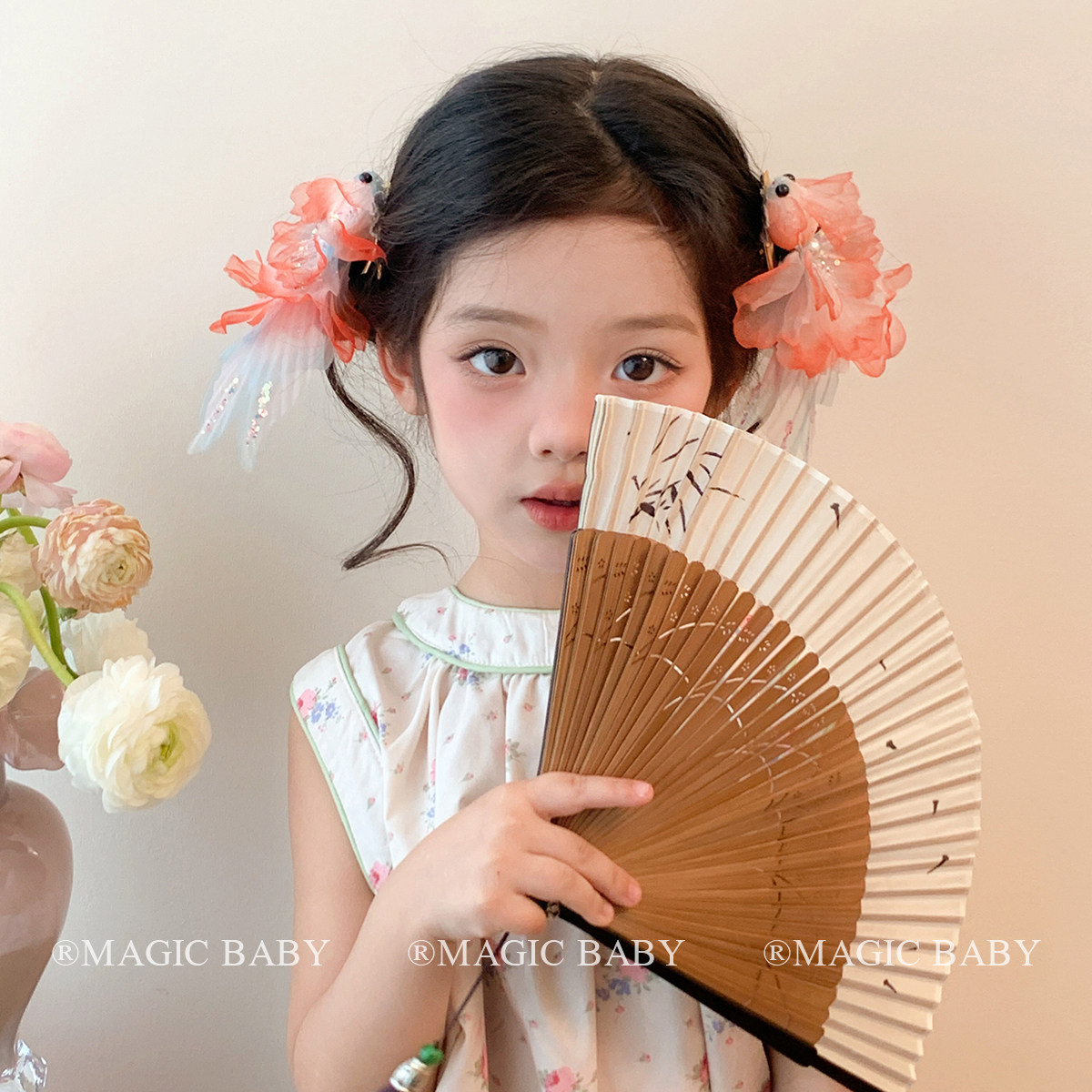 森系超仙锦鲤发夹儿童古风汉服头饰2025年小金鱼发饰女童夹子发饰