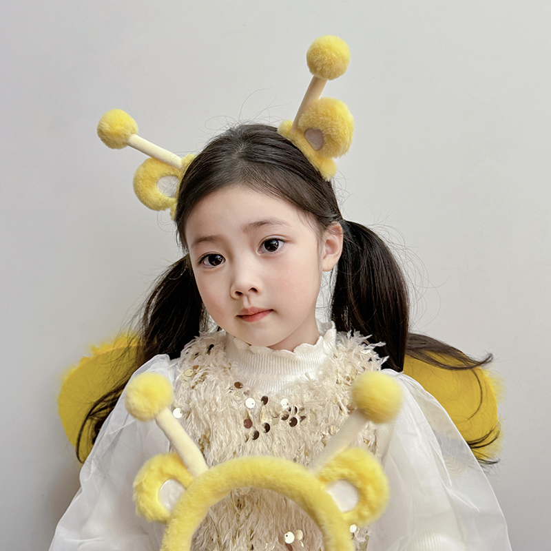 儿童毛绒黄色蜜蜂发夹卡通魔法棒