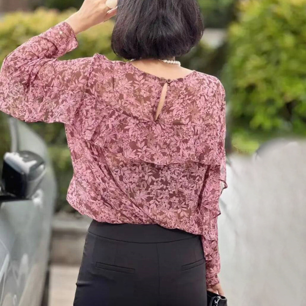 轻奢气质荷叶边宽松百搭小衫夏季新款长袖女高级感薄款防晒上衣
