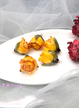滴胶永生花小玫瑰树脂真花耳环饰品配手工定制diy材料半成品