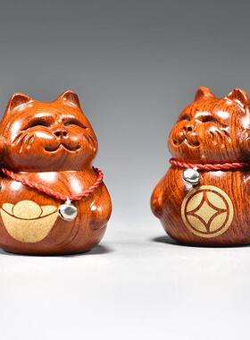 花梨木雕猫摆件开业大号店铺收银台招手猫家居客厅酒柜招财猫礼品