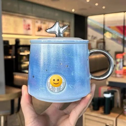 马克杯梦幻咖啡杯礼星巴一件双系列陶瓷水杯夏季蓝色星空鱼尾