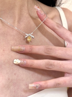 意大利DEER蝴蝶结冰花切高碳钻培育黄钻彩宝项链女S925纯银吊坠