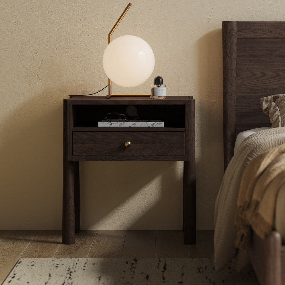 造作圆舞实木胡桃色抽屉床头柜