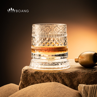 创意旋转威士忌酒杯高级感水晶会转圈 洋酒杯子古典白兰地家用