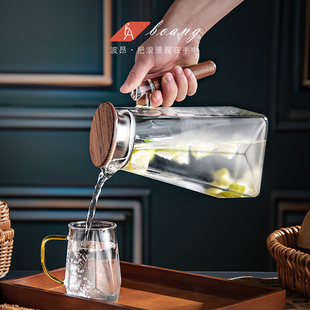 冷水壶玻璃耐高j温大容量装水容器凉水壶家用客厅开水杯凉茶瓶扎