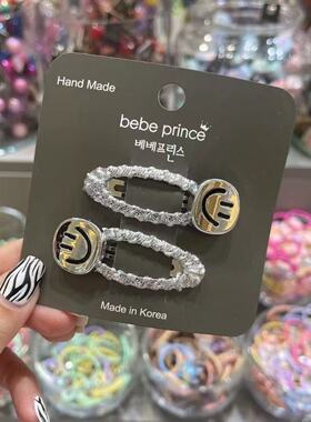 4.16韩国bebeprince儿童发饰新款金属色爱心笑脸小熊蝴蝶结发夹