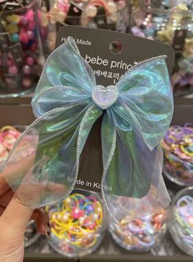 6.1韩国bebeprince儿童发饰镭射网纱爱心蝴蝶结发夹边夹