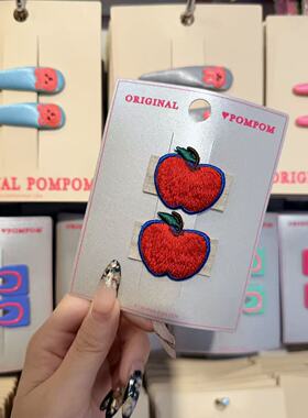 3.4韩国pom新款2026儿童彩色水果刺绣苹果樱桃边夹发夹对夹