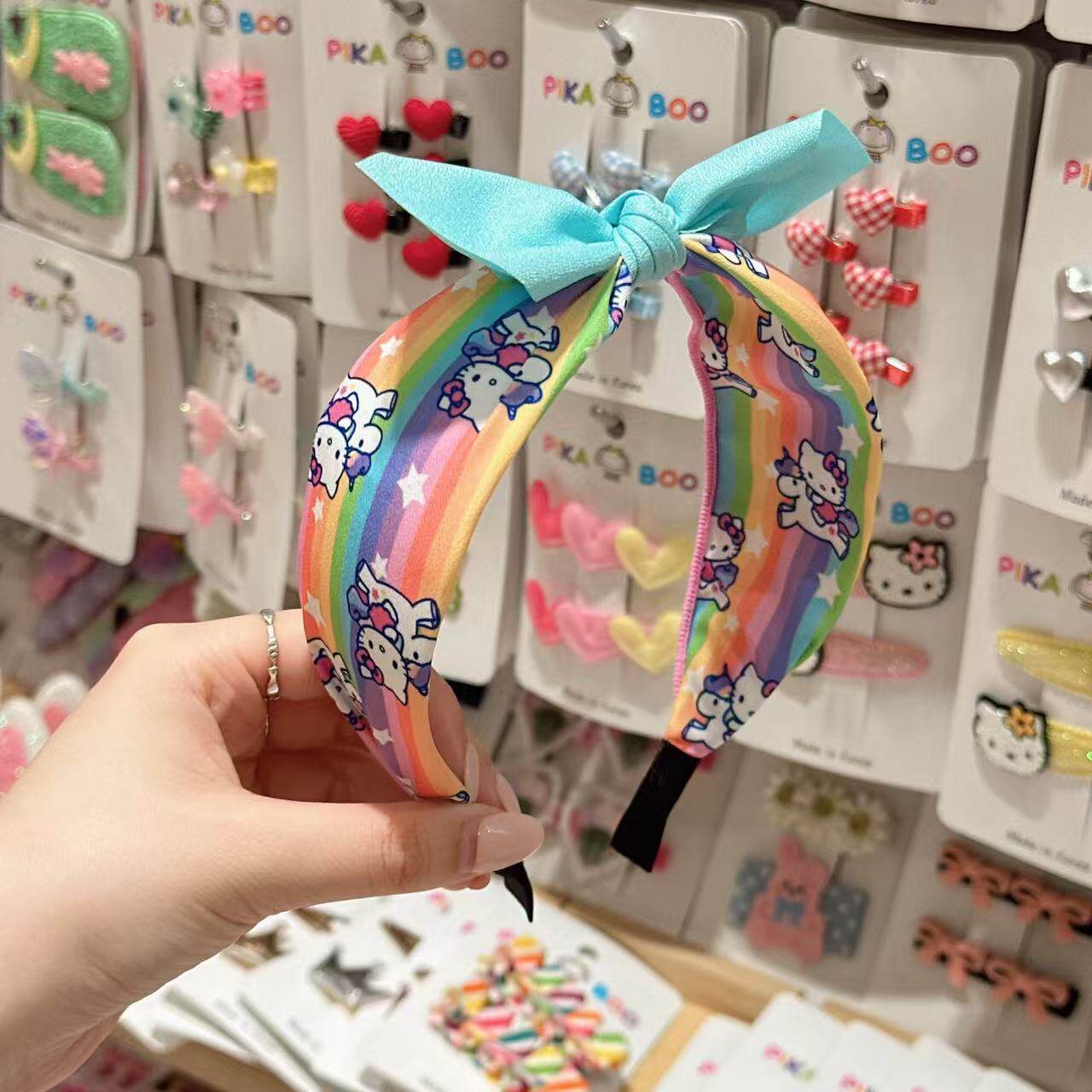 韩国东大门pikaboo儿童发饰彩虹渐变撞色猫咪宽底发箍头箍发卡