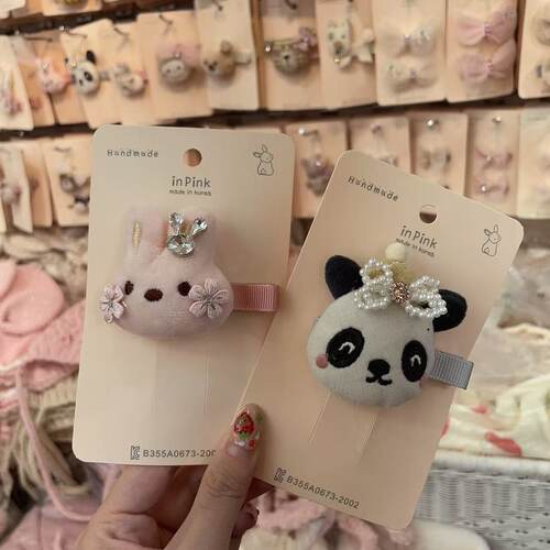 10.12韩国南大门inpink高端儿童发饰小兔熊猫玩偶发夹边夹鸭嘴夹
