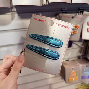 3.4韩国pom新款 2026儿童彩色pu皮一字皮质边夹发夹对夹