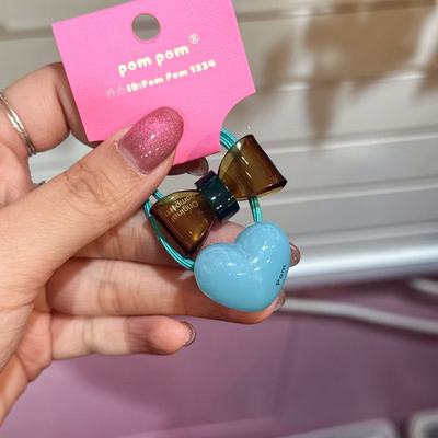 2.16韩国pom新款儿童发饰双色立体爱心蝴蝶结发绳发圈