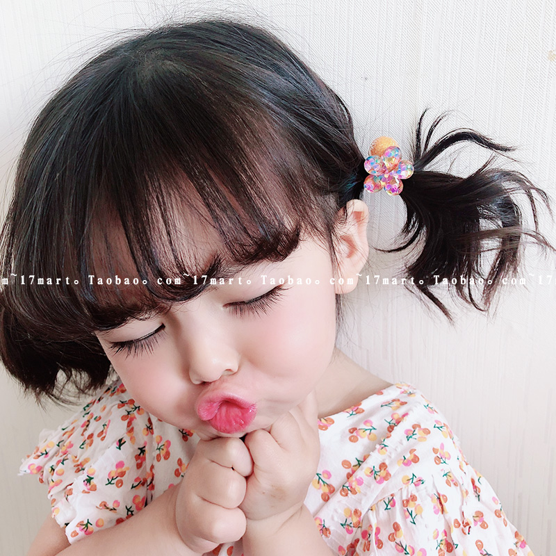 韩国儿童发饰pom可爱花朵蝴蝶结橡皮筋发圈女孩甜美小辫扎头发绳
