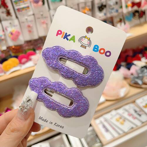 1.9直播韩国pikaboo儿童发饰甜美可爱纯色细闪镂空云朵对夹发夹