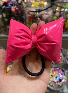 2.25韩国bebeprince儿童甜美布艺pu大蝴蝶结高弹发圈兔马尾发绳