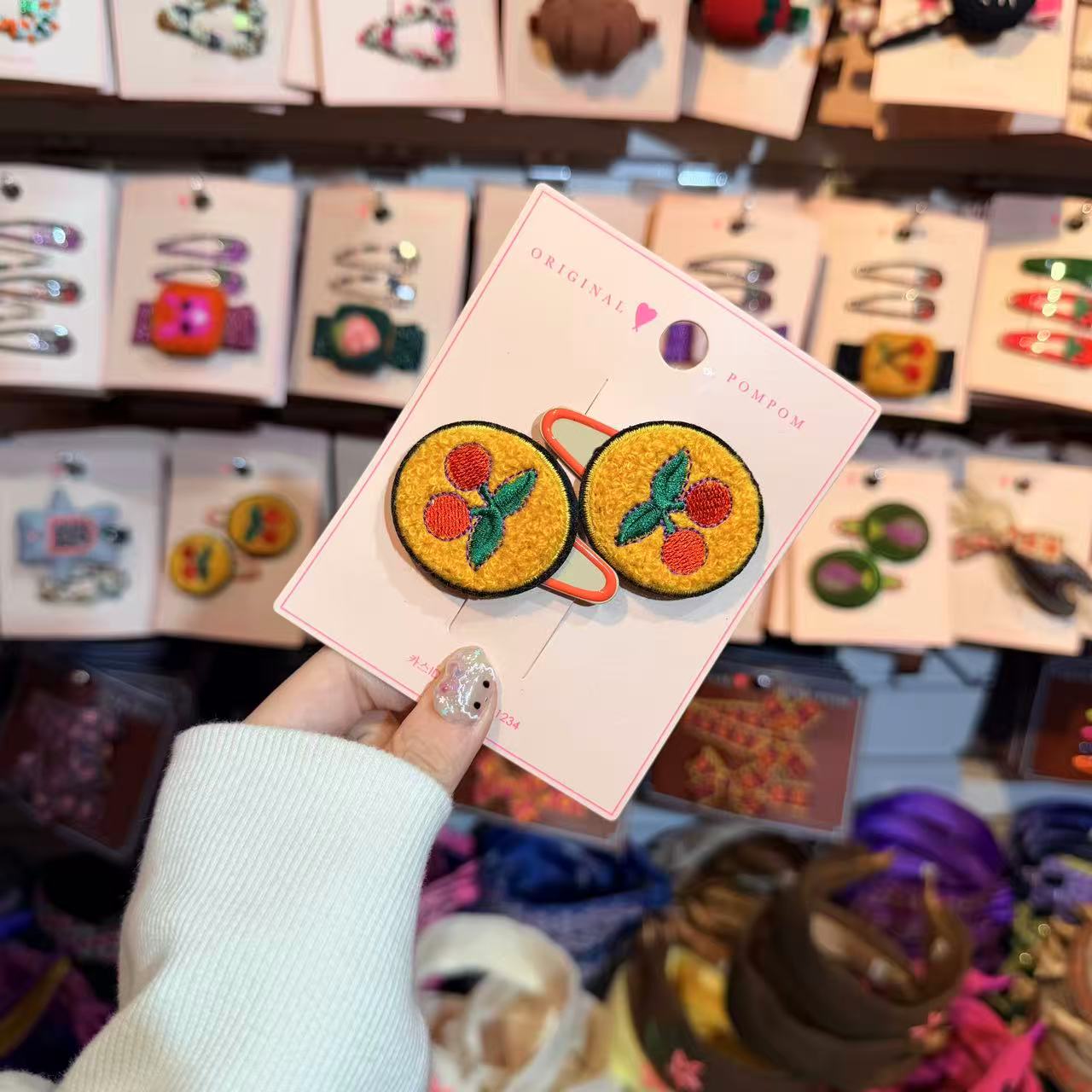 11.13韩国pom新款2025儿童彩色花花樱桃对夹边夹