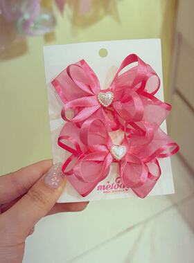 6.1韩国儿童发饰bonbon网纱丝带爱心蝴蝶结发夹边夹