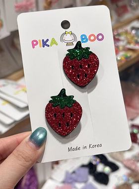 4.6韩国发饰pikaboo细闪红色水果新款头饰儿童发卡bb夹