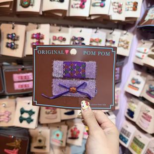 12.3韩国pom新款2025儿童彩色细闪蝴蝶结丝带边夹发夹